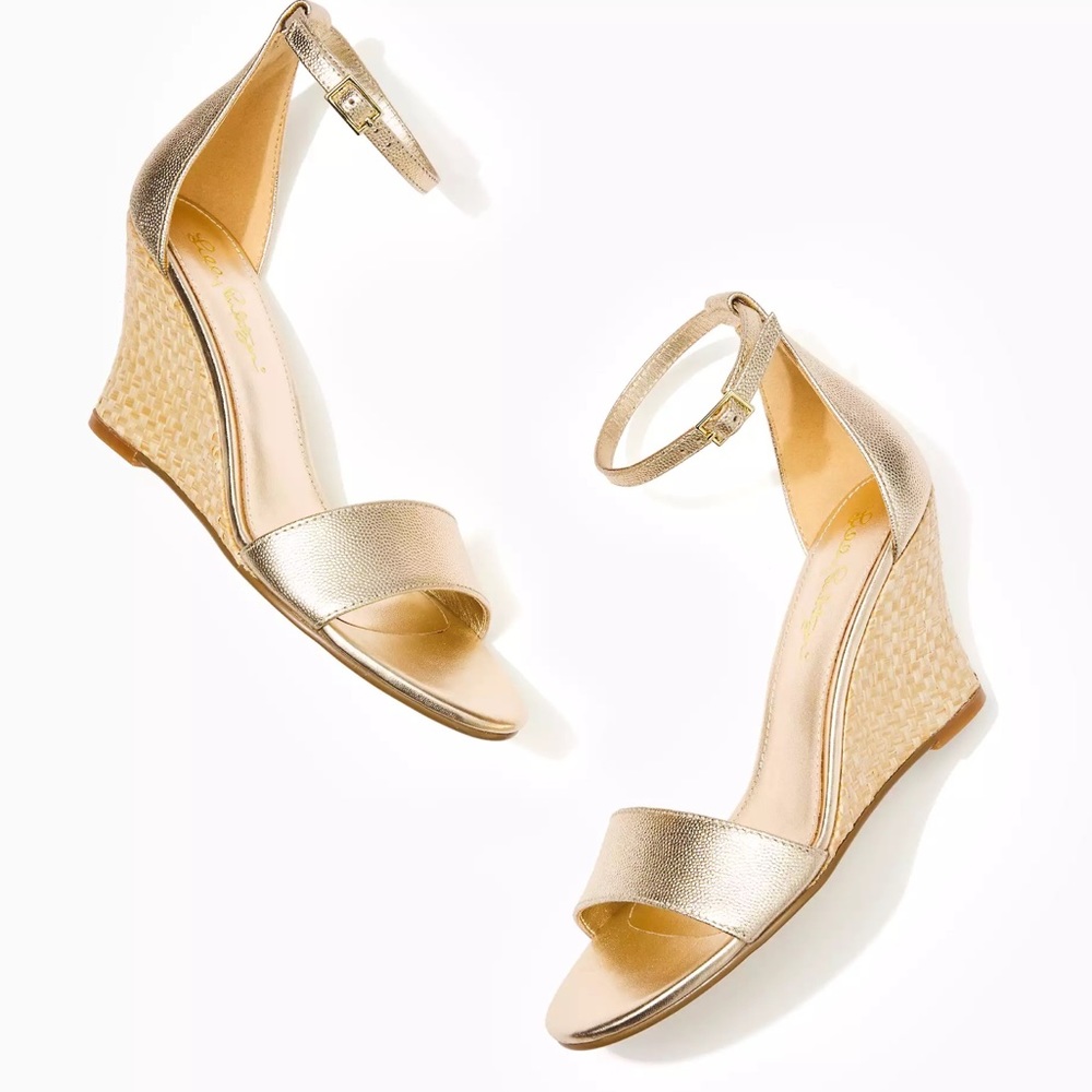 Lilly Pulitzer Bridgette Metallic Gold Wedge Sandals